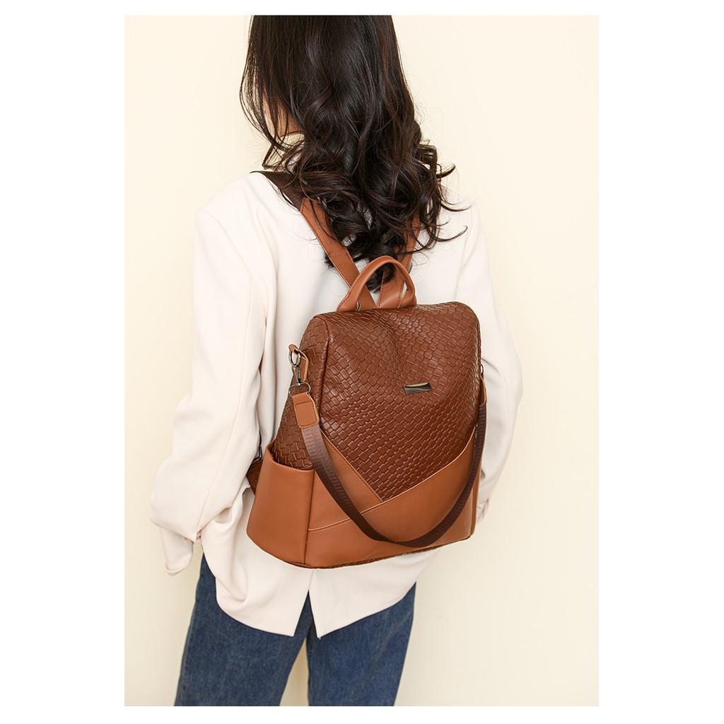 Ielgy Backpack Simple Fashion Large-Capacity Stitching Ladies Backpack