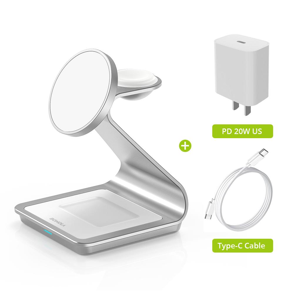 Z Type Metal 3in1 Wireless Charger For Iphone 13/15/14 Pro Max Fast Macsafe Wireless Chargers For Apple Watch 8/airpods 2