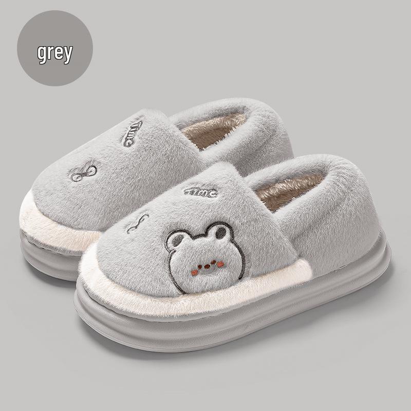 Unisex Winter Cartoon Cotton Slippers: Cute, Plush, Warm, Closed-Heel for Indoors