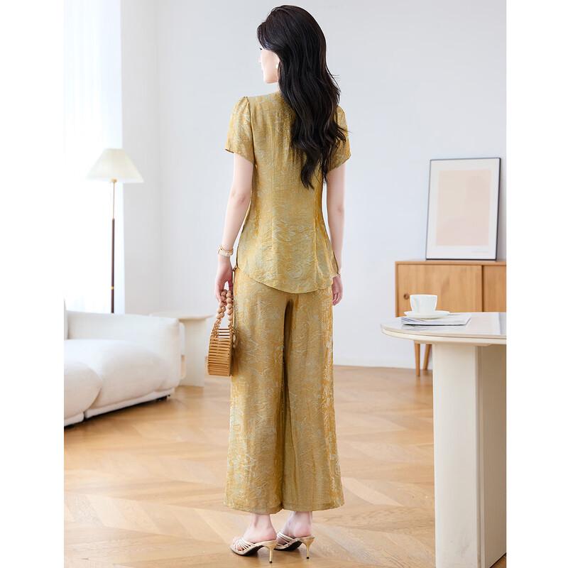 Women's Elegant Lace Short-Sleeve Top & Pants Set