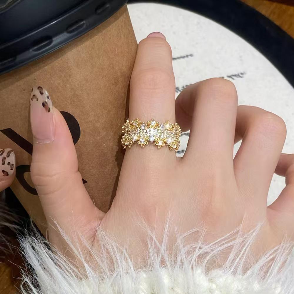 2025 New 20mm Wide Paved Diamond Gold Silver Cuff Rings For Women Zirconia Figure Accessory