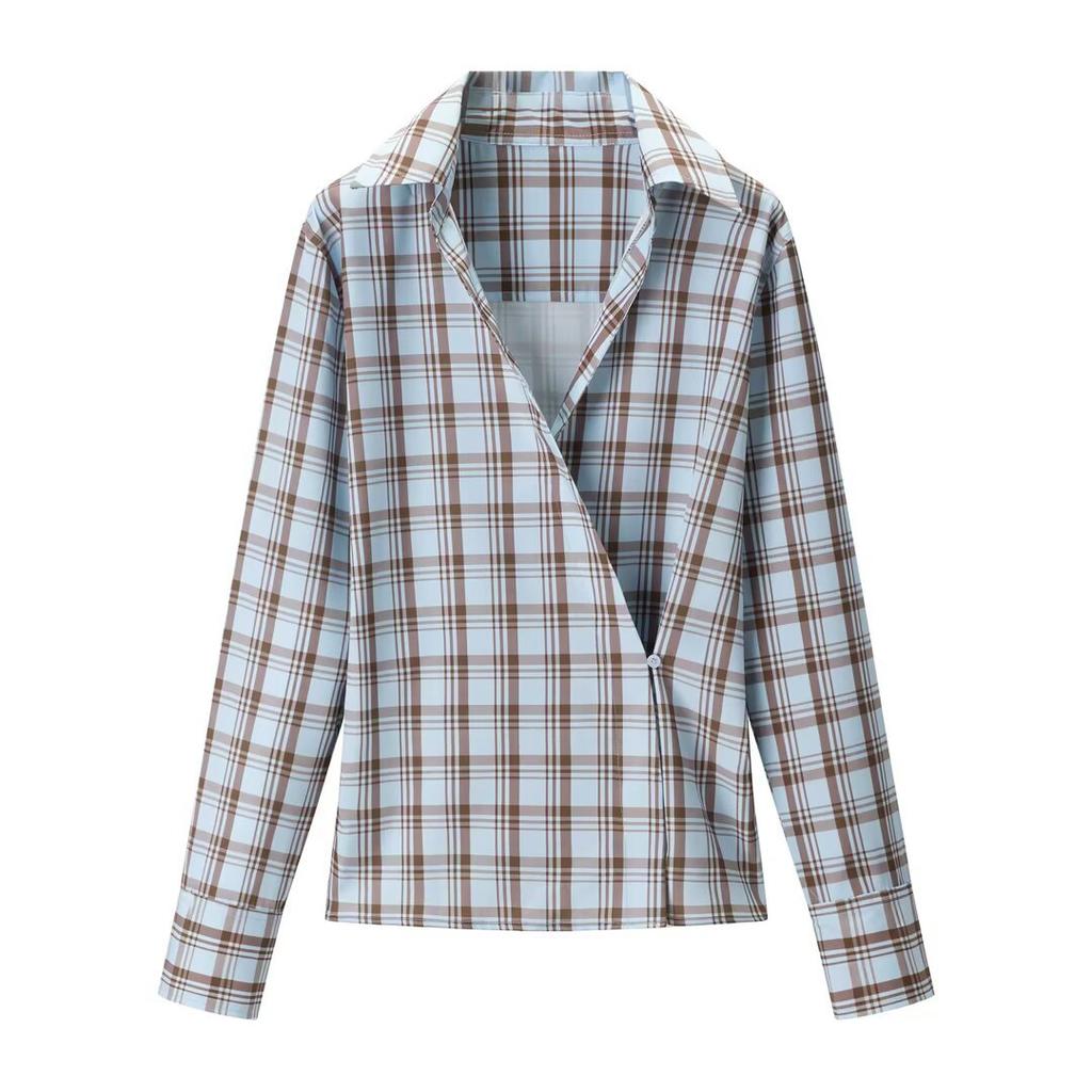 European and American Style, New Women's Clothing, Foreign Style Fashionable Double Plaid Poplin Shirt 4661/003