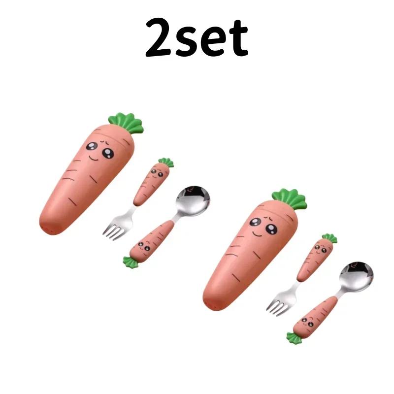 Carrots Set Children Dinnerware Stainless Steel Spoon Fork Flatware With Box Baby Feeding Tool Kitchen Tableware Supplies