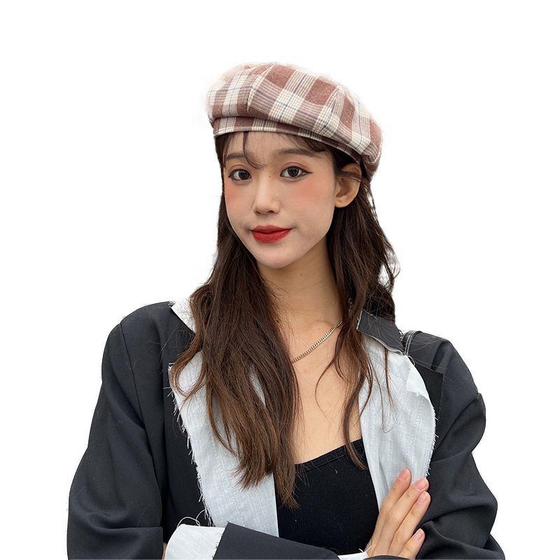 Trendy Japanese Painter Hat Children Spring and Summer Thin and All-Matching Fresh Checked Beret Casual Octagonal Cap Children
