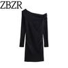 Counter Same Zbzr Autumn New Women Clothes Fashion Personality Temperament Asymmetric Short Dress 5644855