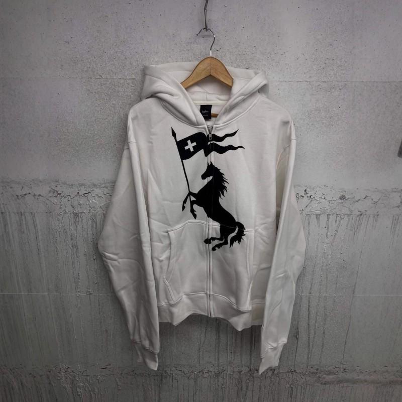 Vintage Horse Flag Print Zip-Up Hoodie Loose Fit Streetwear Women