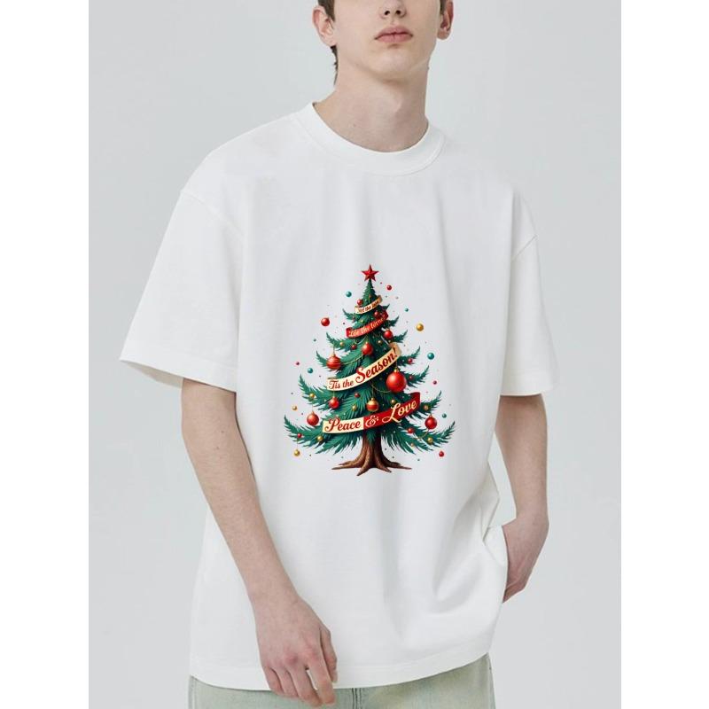 Christmas Tree T Shirt Black Christmas Tree with Peace and Love Text Holiday Seasonal Wear