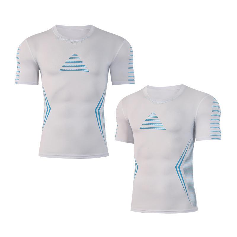 Мужской трансграничный спортивный топ с коротким рукавом, высокая эластичность, быстросохнущий, для бега, облегающий M (80-100 jin)