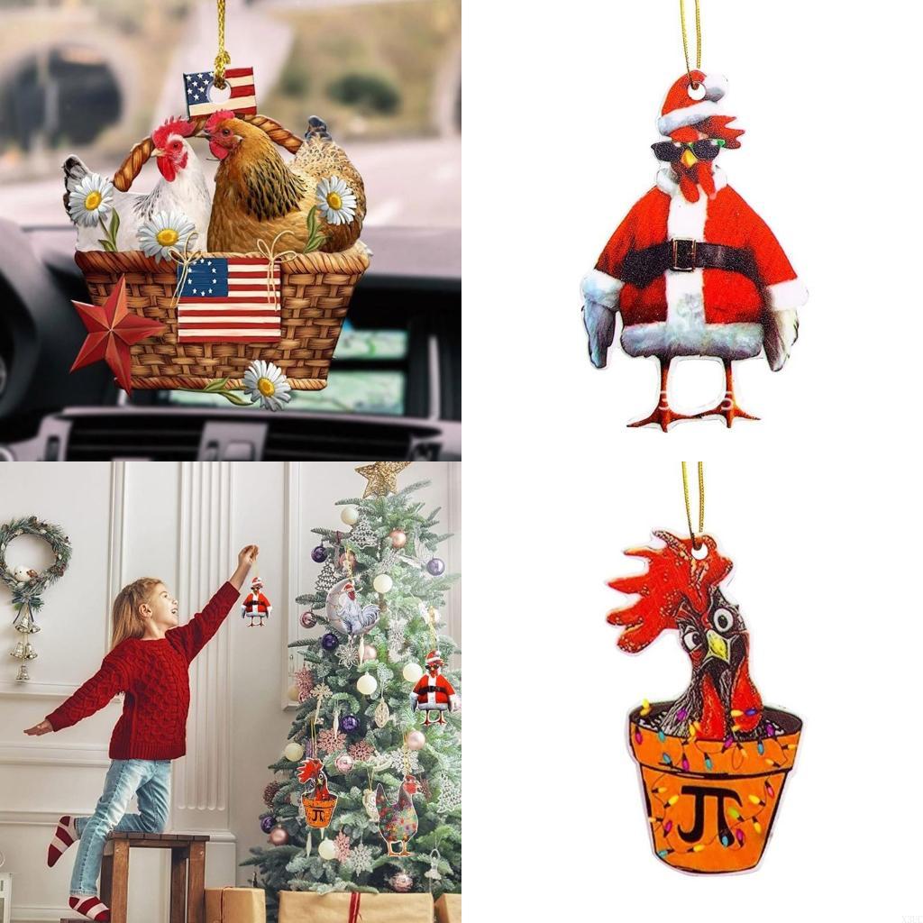 Christmas Chicken Hanging Pendant for Christmas Tree Car Keyring Decoration 2026 X3UC