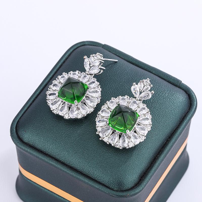 Caibao Three-Piece Simulation Jewelry, Emerald Sunflower Necklace, Ring Stud Earrings For Women