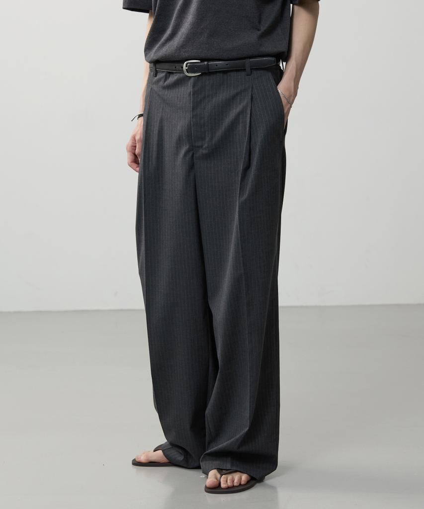 ASP Striped Single-Pleat Wide Slacks - Charcoal Gray