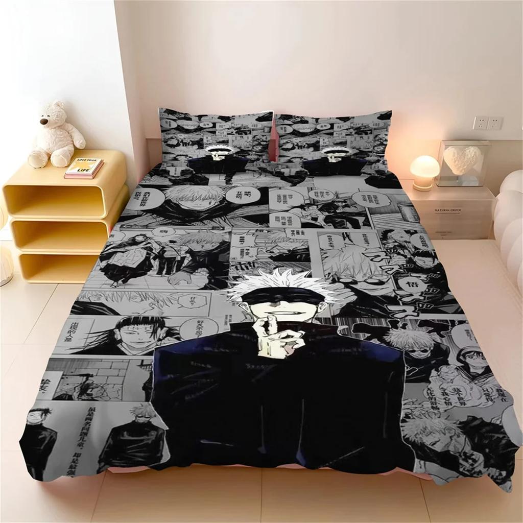 Sábana de Cama con Estampado 3D de Chico de Anime Sukuna Satoru Twin King Queen Full Juego de 2 Piezas Funda de Edredón con Funda de Almohada a Juego 75*50cm Juegos de 2 Piezas