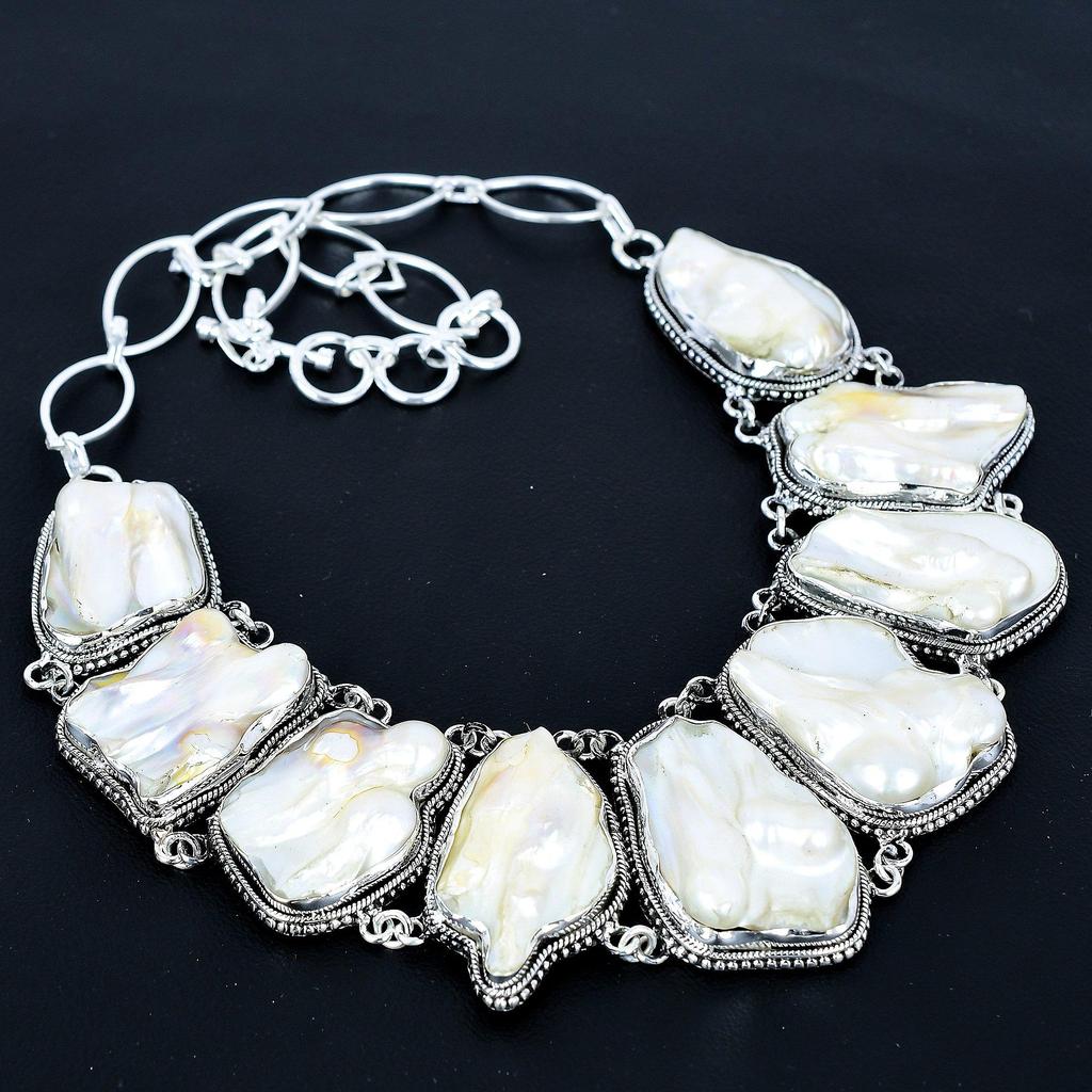 Colier Nacre, Bijuterii Argint Sterling 925, Bijuterii cu Pietre Prețioase Colier cu Lanț Ajustabil Nacre Bijuterii Lucrate Manual Cadou de Anul Nou