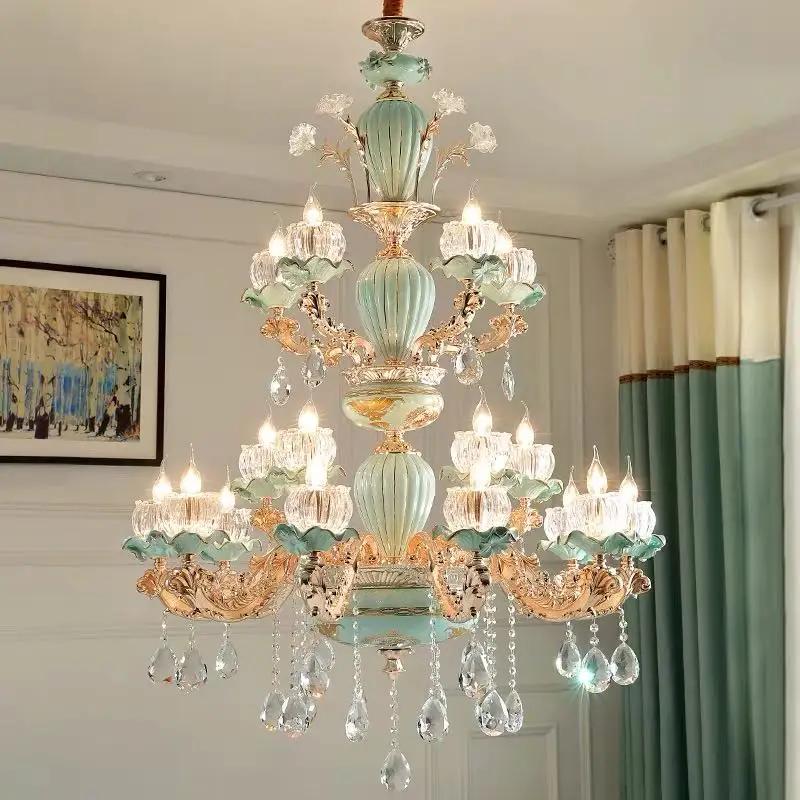 Glass Crystals For Chandeliers Green Ceramic Chandeliers Zinc Alloy Gold Living Room Lighting Dining Room Crystal Chandeliers