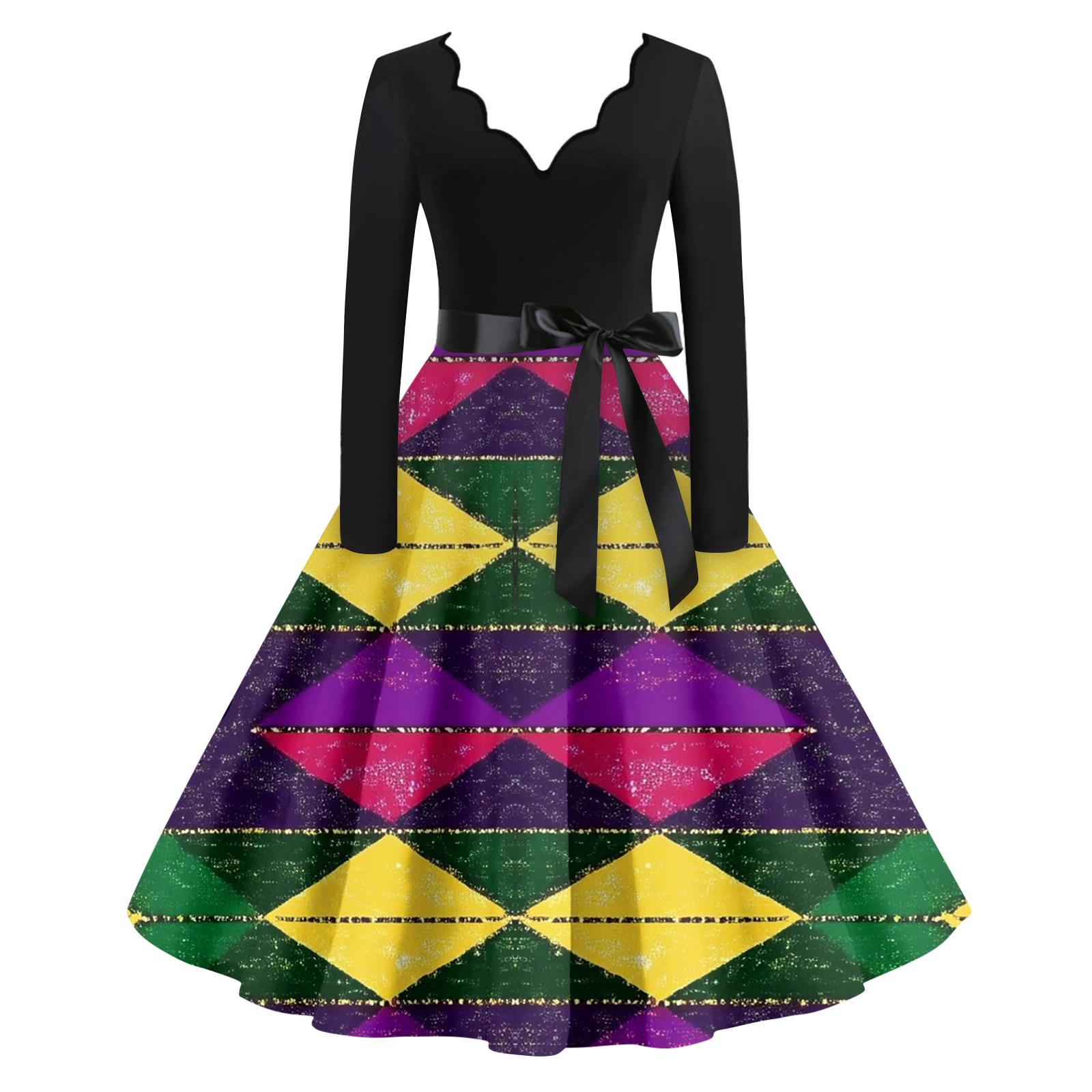 

Women s Casual Fashion V Neck Long Sleeve Printed Vintage Long Dress XL