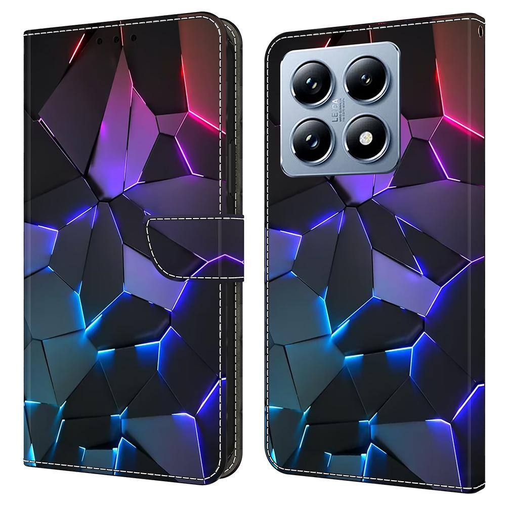 

Для Xiaomi 14T Pro чехол с рисунком защитный чехол TPU+PU кожаный раскладной чехол для телефона Blue Cracks