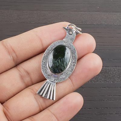 Natürlicher Seraphinit Edelstein 925 Sterling Silber Schmuck Designer Anhänger 2,06" AJP-2124