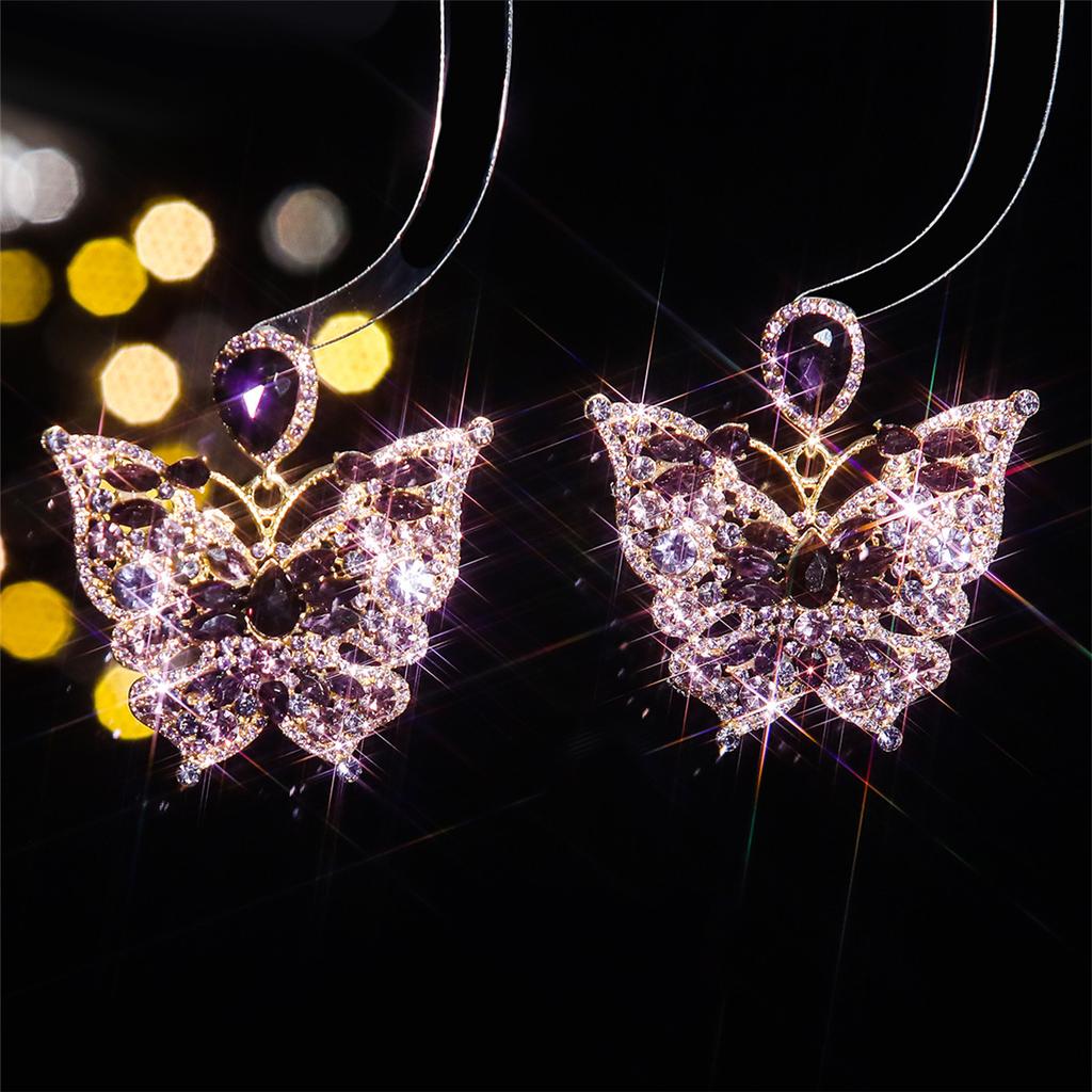 Fashion, new colored glass rhinestone earrings, stud earrings for women, personalized exaggerated butterfly ear jewelry wholesale