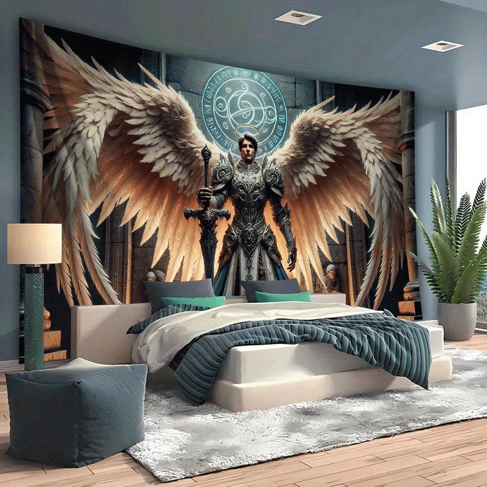

Angel Warrior Wall Tapestry Fantasy Armor Design Mythical Art Decor Gothic Bedroom Interior Style Trend 70x100CM