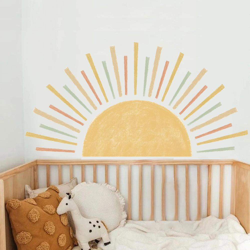 Half Sun Wallpaper Decal Sunshine Vinyl Wall Stickers Boho Nursery Baby Room Wall Stickers Self-Adhesive Bedroom Home Decor