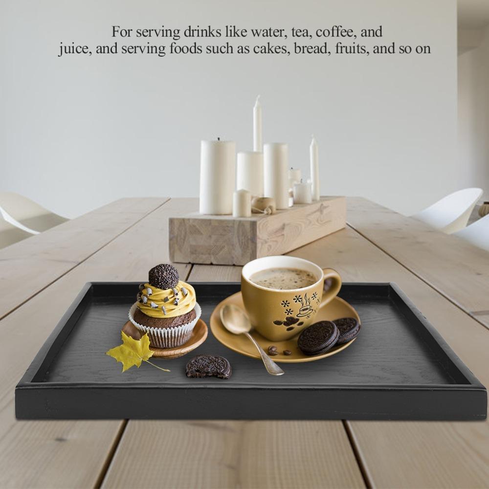 Black Wooden Tea Tray Rectangle Shape Solid Wood Tray Wooden Serving Tray Tea Serving