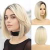 European American Wig Women's Bob Hair Gradient Gold Medium Long Collarbone Split Forehead Lace Full Head Cover