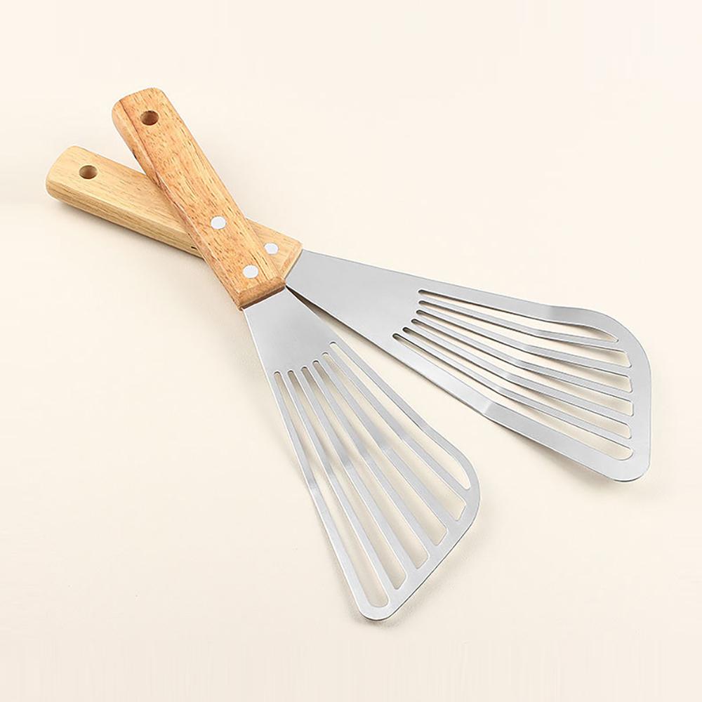 1 Stück Edelstahl Fischbratspatel mit Holzgriff Fächerförmiger Spatel Haushalt Hochtemperatur-Bratspatel