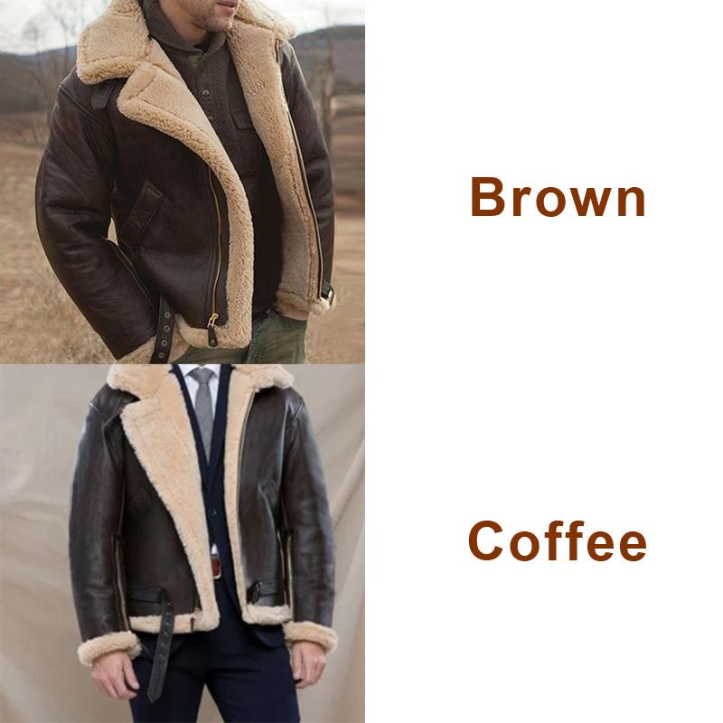 Men Winter Coat Motorcycle Jackets Thicken Coat Vintage Fur Coat Leather Jacket Cashmere Padded