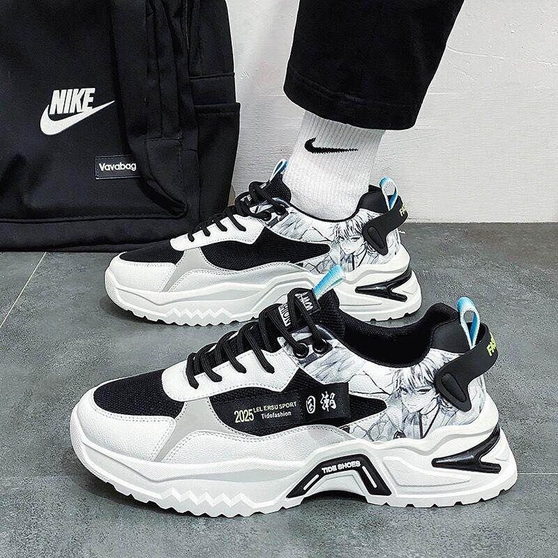 Spring Men's Breathable Mesh Shoes Fashion Height Increasing Sports Running Dad Shoes Male Lace Up Platform Vulcanized Shoes