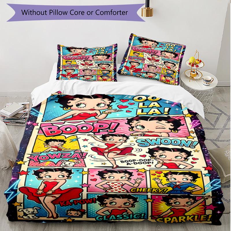 3pcs Duvet Cover Set (1*Duvet Cover + 2*Pillowcase, Without Core), Betty Boop Print Soft All‑Season Bedding Set, Home Bedroom Decor Gift