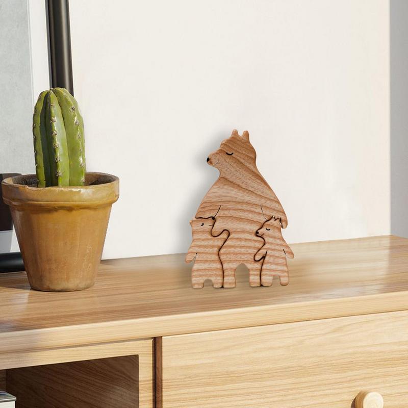 Holz Bären Familie Puzzle Niedliche Holz Bären Skulptur Einzigartiges Cartoon Wohndekor Dekorative Schreibtischdekoration Für Mama