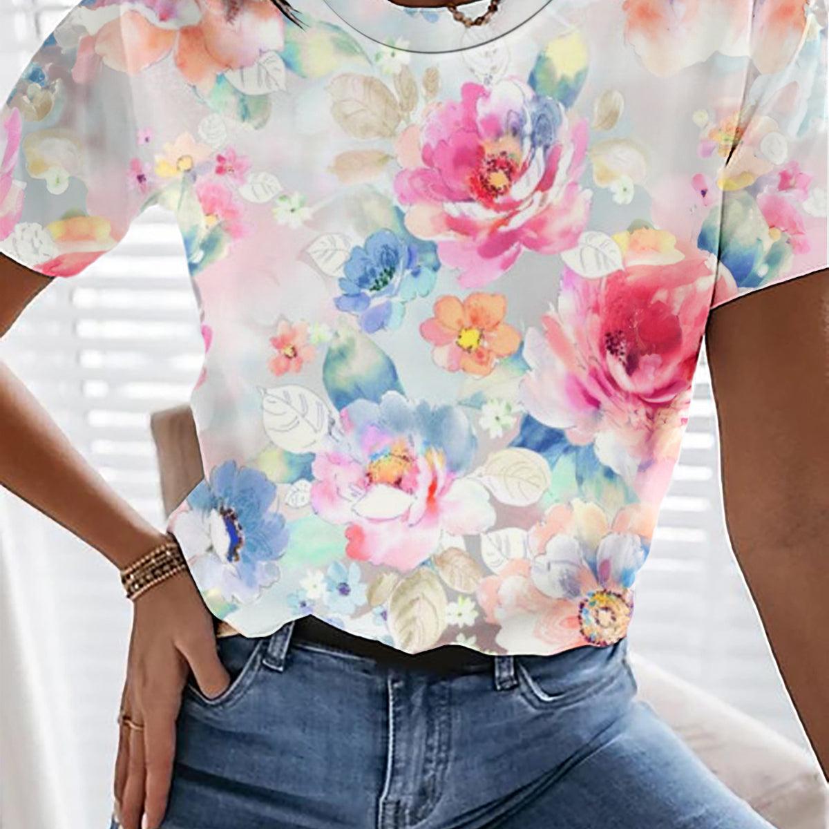 

Женская футболка с 3D-принтом, цветочной кавайной анималистичной графикой, повседневные футболки с коротким рукавом, модные летние футболки с круглым вырезом Y2K для женщин 8xl