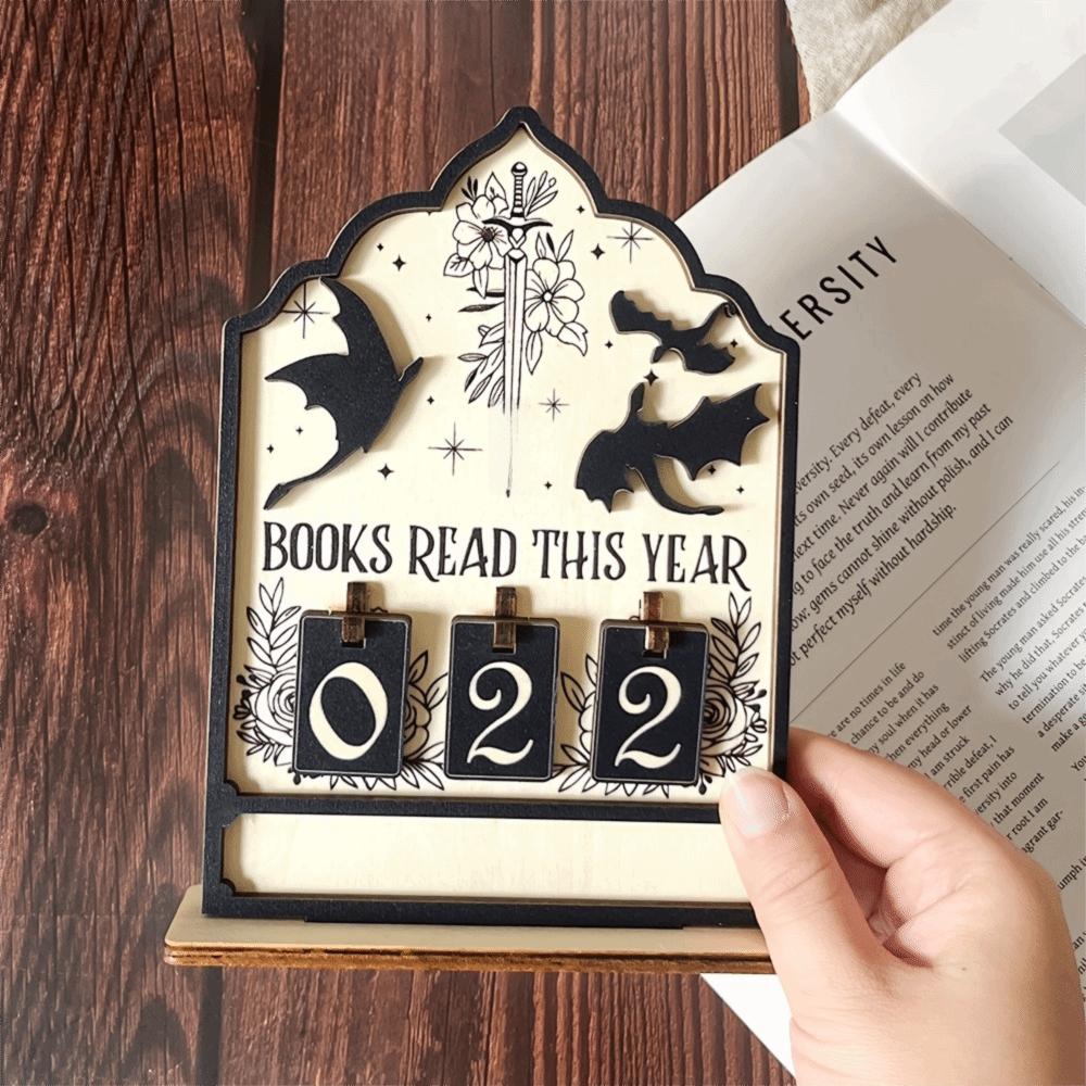 Cat Books Read Tracker Wooden Material This Year Counter Reading Counter Books Read This Year Book Lovers Design