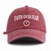 1pc FAITH OVER FEAR Print Washed Baseball Cap for Adults,Minimalist Retro Style Casual Soft Adjustable Dad Hat, Perfect As Gift
