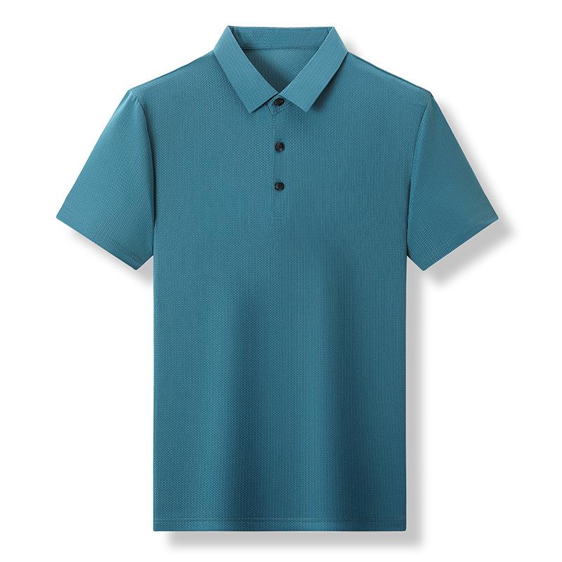 Men'S Solid Color Lapel Quick-Drying Waffle Loose Breathable Medium And Short-Sleeved T-Shirt Polo Shirt