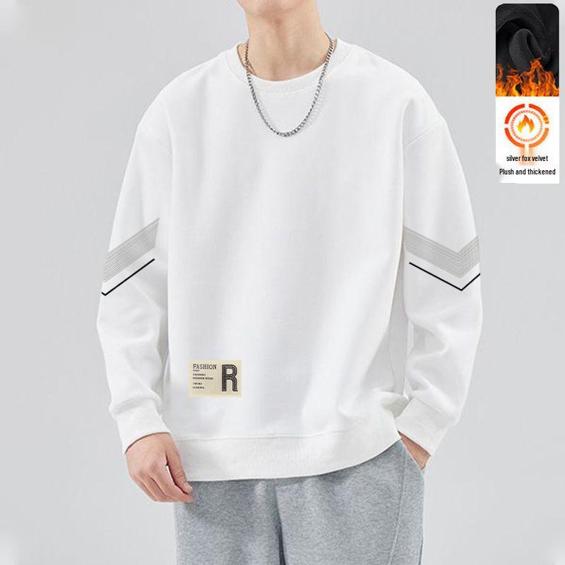 Men's Round Neck Plus Velvet Sweatshirt - Autumn/Winter Loose Fit Long Sleeve Pullover, Casual and Trendy Base Layer