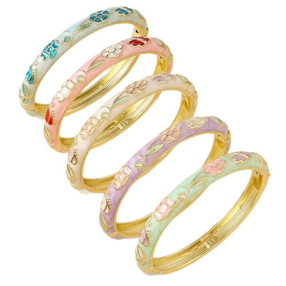 Blumiges Vintage Cloisonné Armreif Emaille Damen Handarmband Buntes Blumenarmband Damen