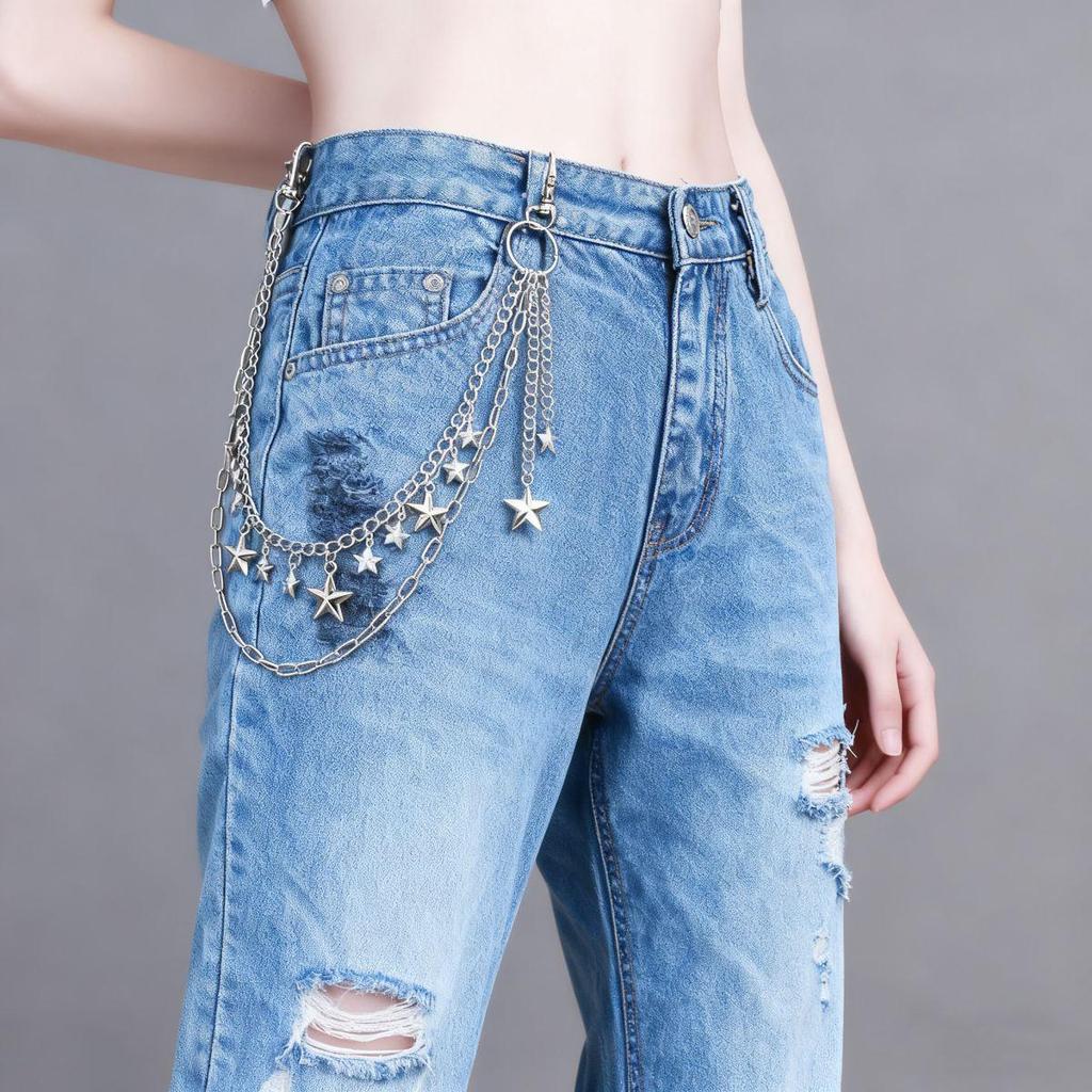 Cross-Border Hip-Hop Punk Star Pendant Tassel Metal Waist Chain
