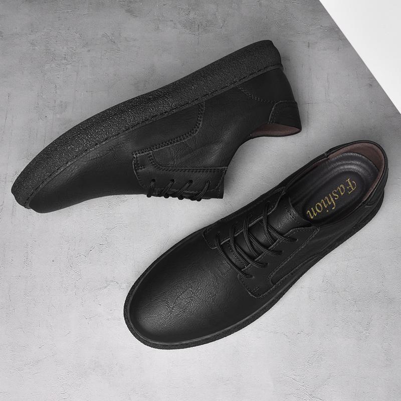 Fashion Stylish Men's Leather Casual Sneakers Handmade Walking Shoes Rubber Sole Sports Shoes All-match Outdoor Male Skateboard Footwear