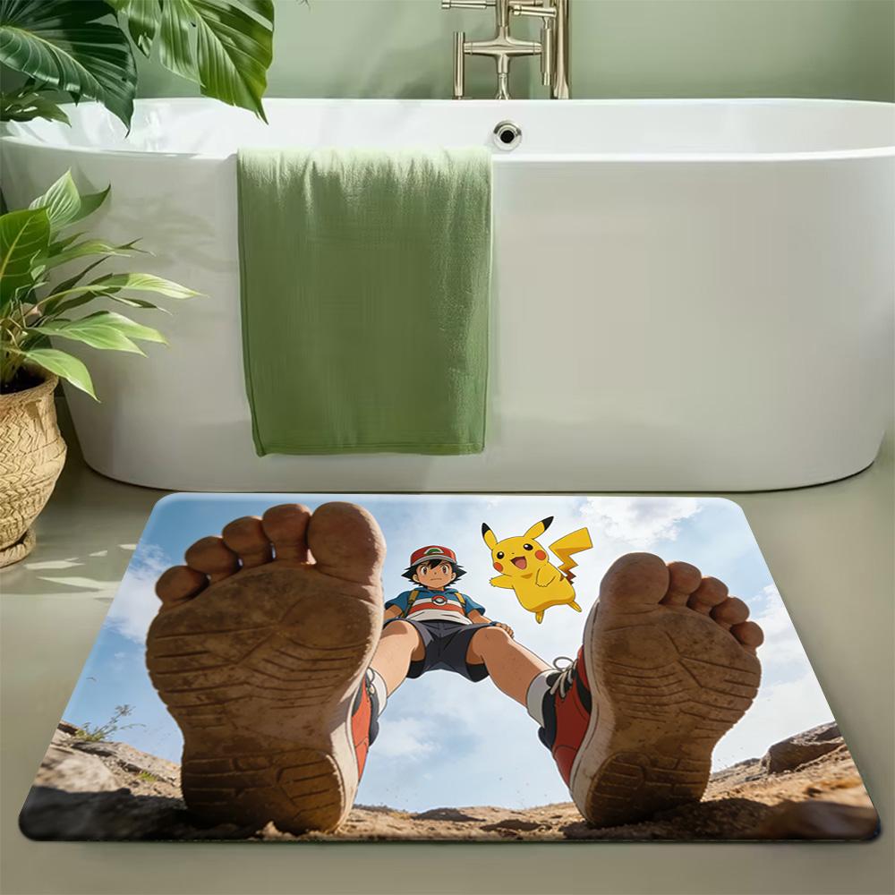 Pokemon Pikachu In Japanese Town Print Non-slip Doormat, Soft Absorbent Floor Rug for Home Decor