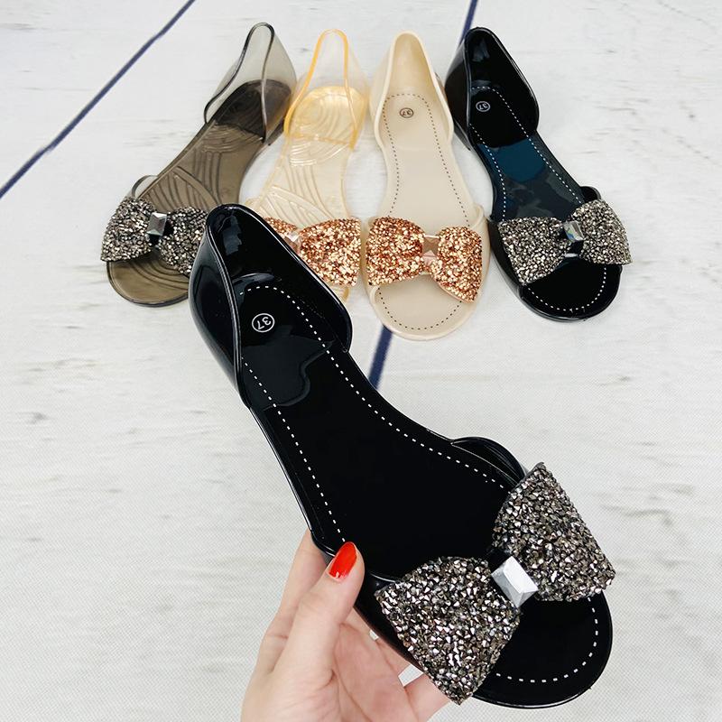 Broken Diamond Bow Transparent Single Shoes Four Seasons Shoes Summer Women'S Fashionable And Comfortable Pvc