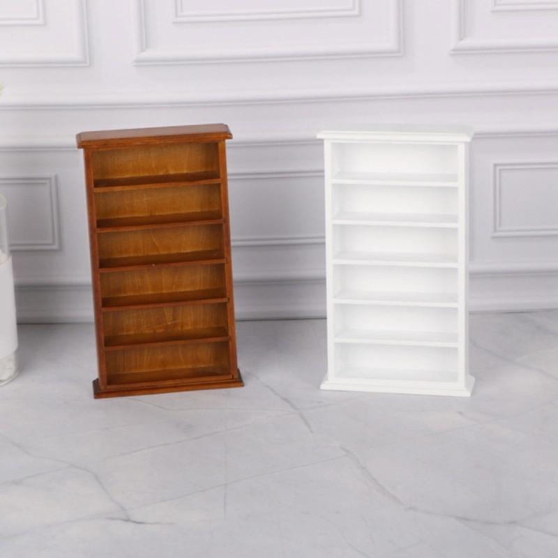 1/12 Scale Miniature Wooden Bookcase Model Figure With 6 Compartments For Doll House Accessories And Study Room Display