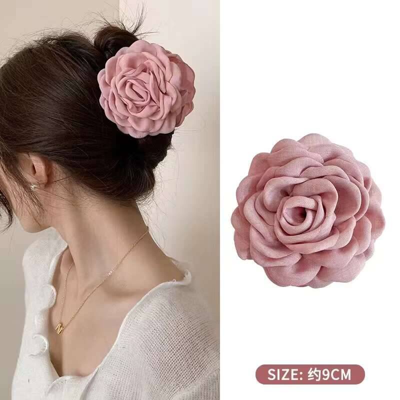 Fabric Rose Flower Large Size Claw Clips For Women Girls Clip Barrette Plastic Clamps Headwear Hair Accessories