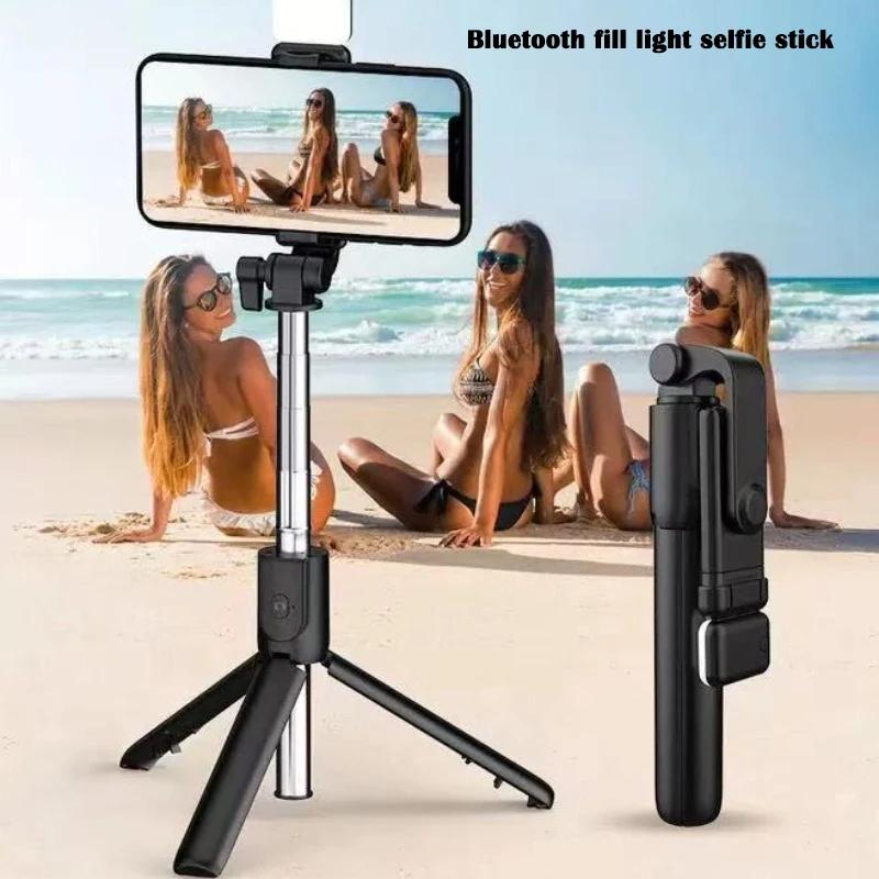 Kabelloser Bluetooth Selfie-Stick mit Fülllicht & Fernbedienung, Ausziehbarer Stativständer Kompatibel für iPhone Android Smartphones