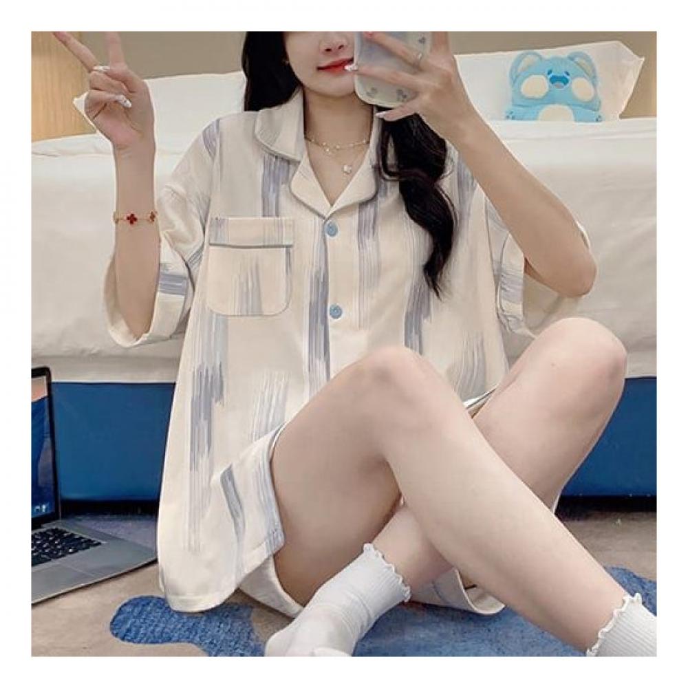 Navava Nt1563 Fresh Print Collar Short Sleeve Pajama Set