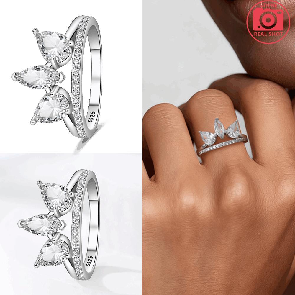 Authentic Ring copper copper Square Zirconia Ring Star Shape Lotus Ring Anniversary Delicate Fine Gift Accessory