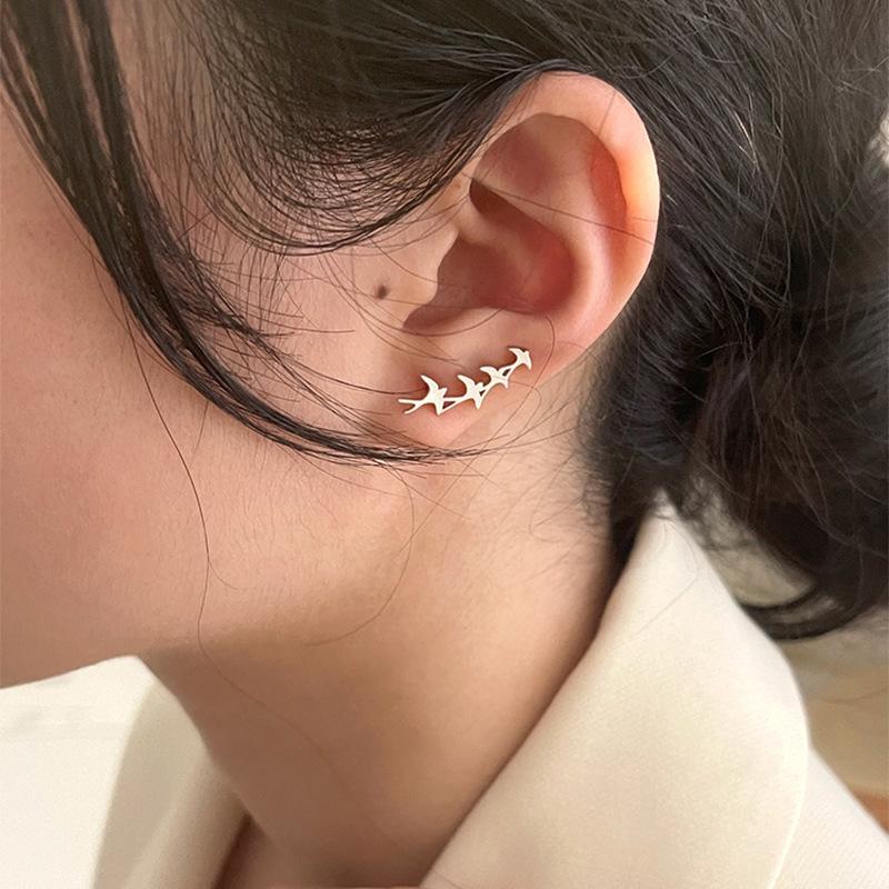 Stud Personality Cute Little Swallow Earrings Simple Little Fresh Childhood Memories Fun Asymmetrical Swallow Stud Earrings