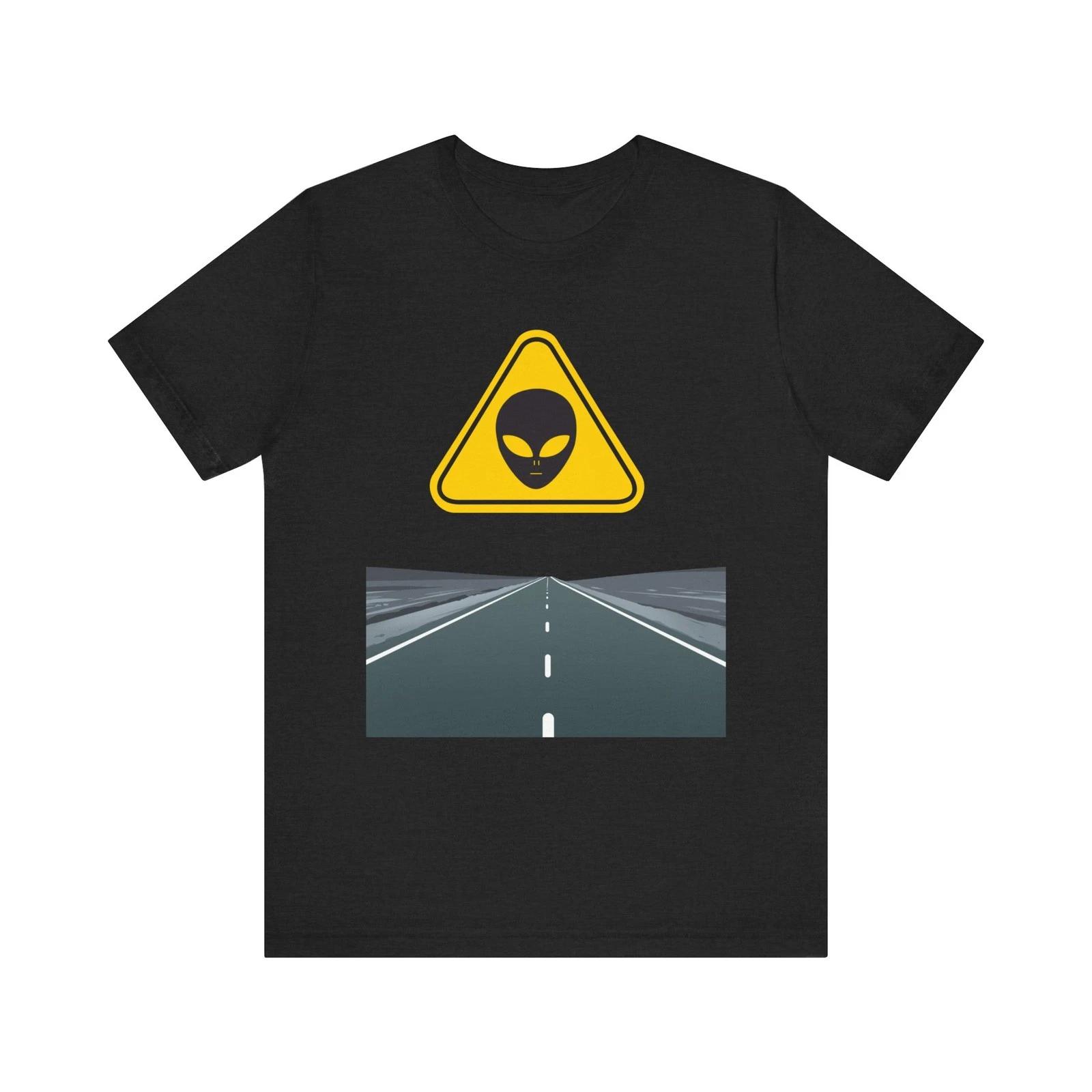 Alien Warning Road Sign Tee | UFO Highway Graphic Shirt 4XL