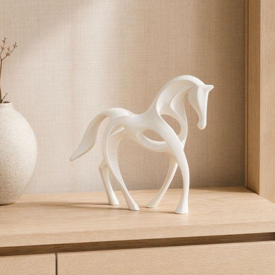 Office Desk Decoration 3D Printed Abstract Horse Statue, Minimalist Hollow White Figurine for Matte Figure Decor, Animal Shape Ornament Home