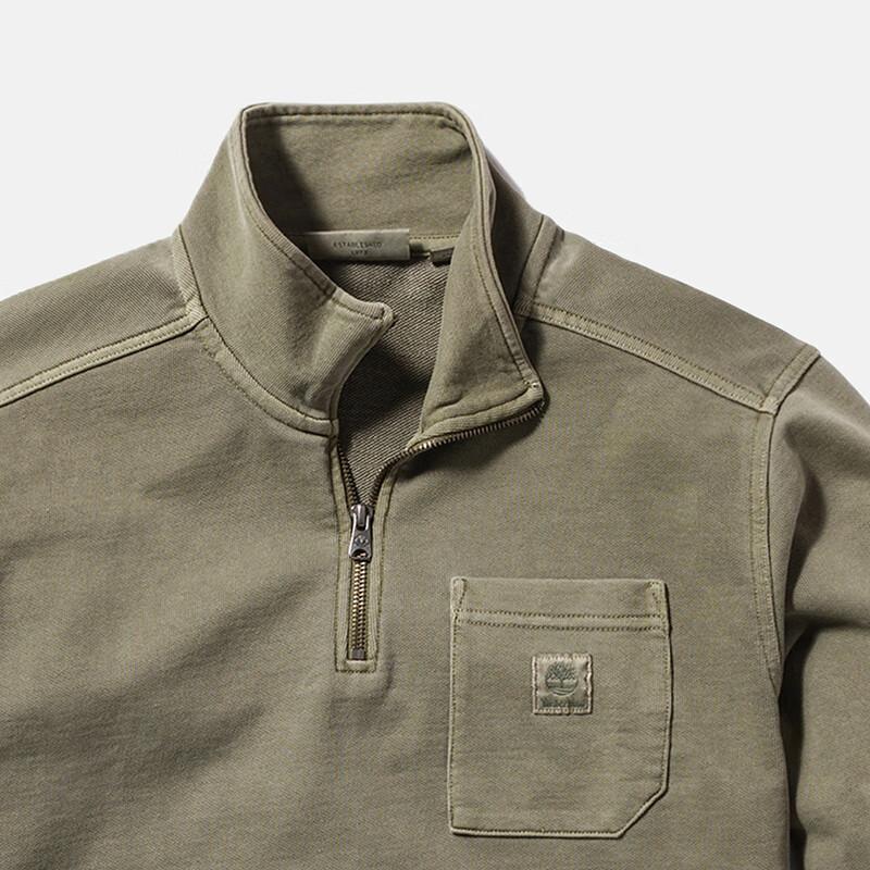 Timberland Solid Color Spliced Stand Collar Casual Sweatshirt Men Sweatshirt Cassel-Green A42MF-590